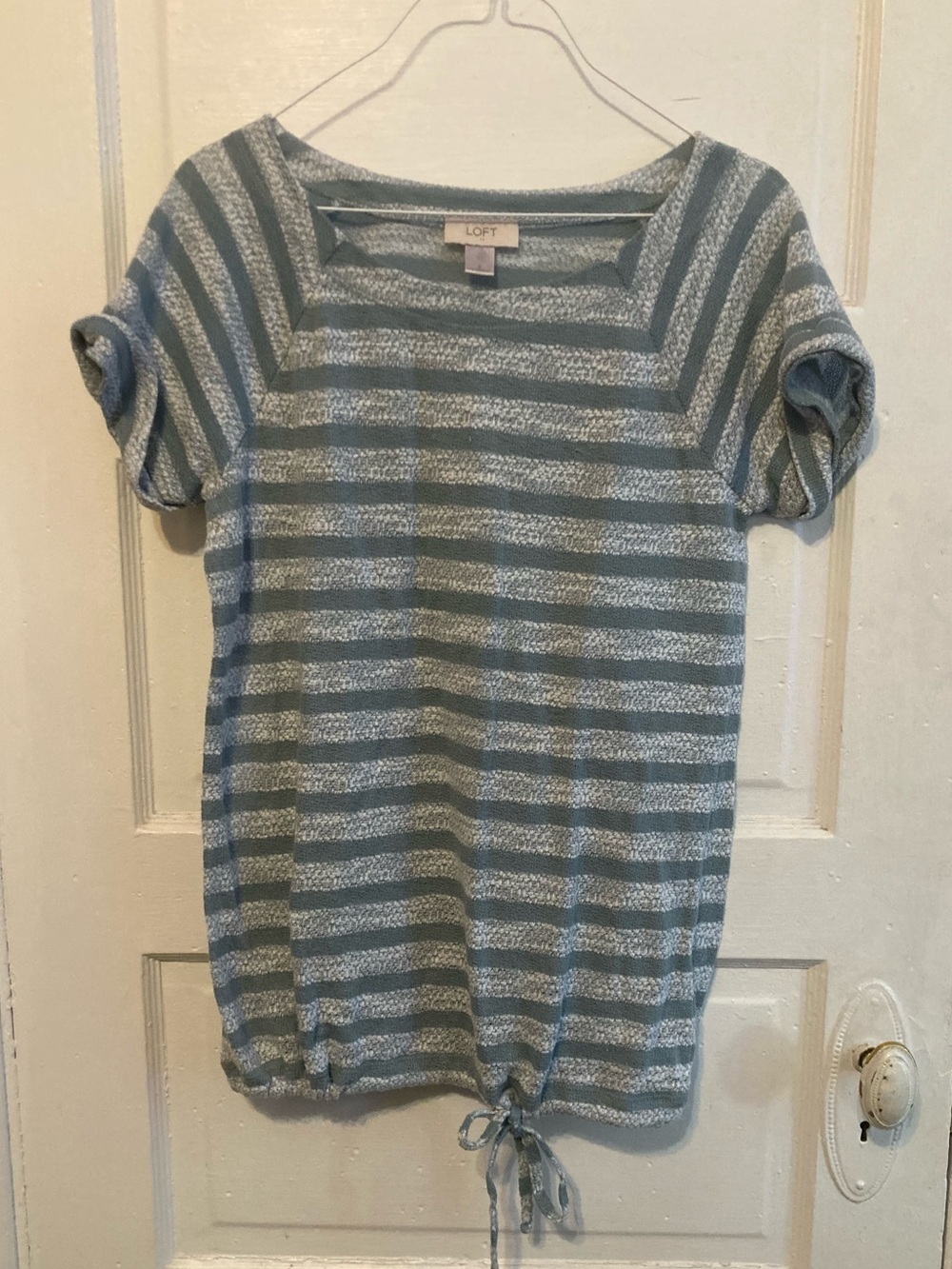 LOFT Striped Tie-Hem Short Sleeve Top